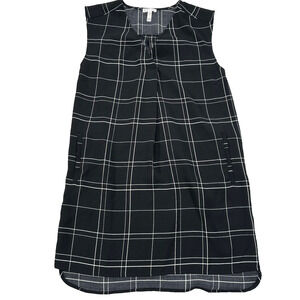 Leith Shift Dress Women's Small Black/White Grid Sleevess V-Neck Short